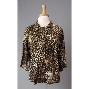 Yarns & Stitches Leopard Print Cardigan Sweater Size large Pinup Retro